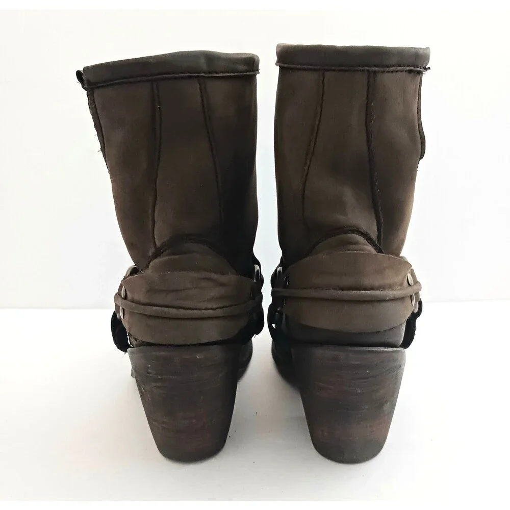 Independent Boot Co Brown Leather Moto Ankle Boot Harness Strap Made Mexico 6.5